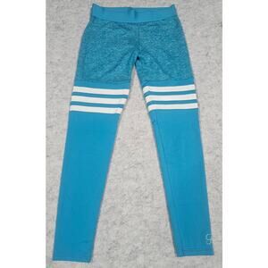 Bombshell Sportswear Thigh High Leggings, White Thigh Stripes, Aqua, Gym,  Sz M